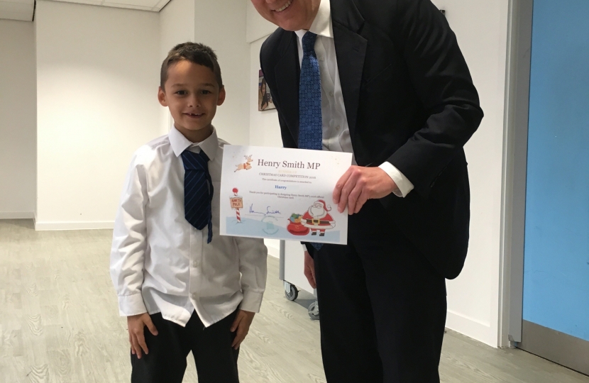 Crawley MP congratulates Christmas card contest champion