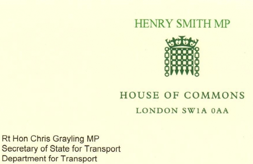 Henry Smith MP letter to Transport Secretary on rail fares