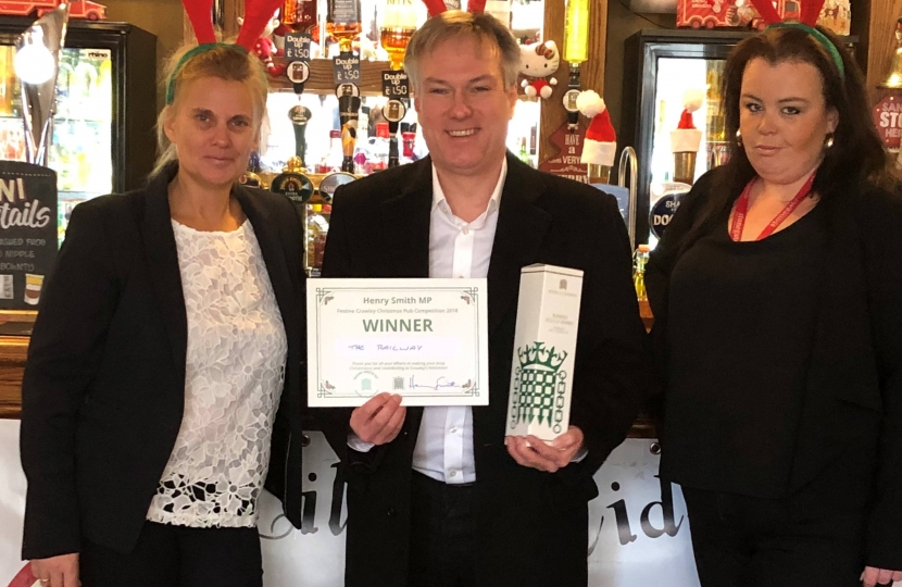 Henry Smith MP names The Railway as Christmas Pub Competition winner