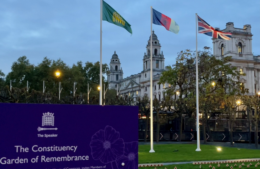 Henry Smith MP plants wooden cross in Parliamentary Garden of Remembrance in honour of Crawley's fallen