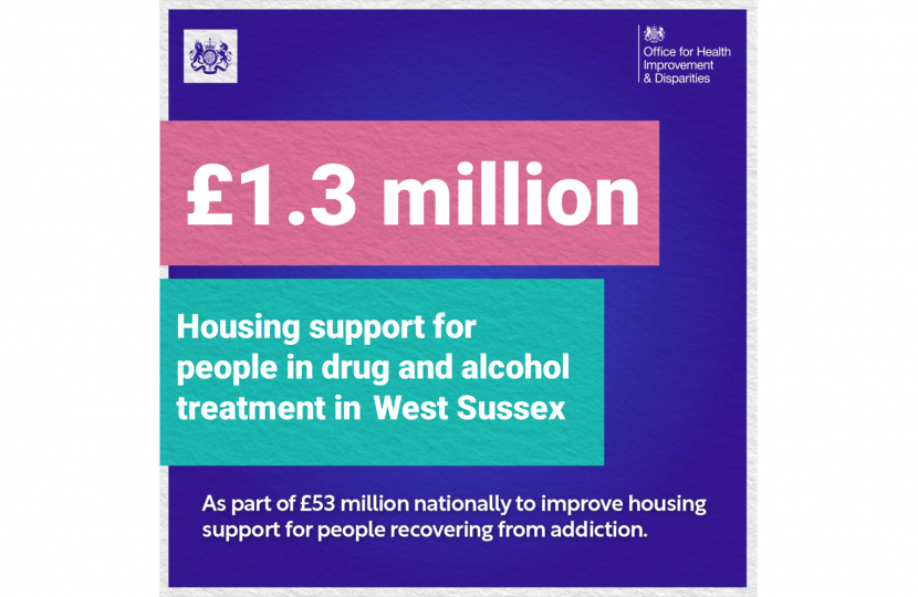 Henry Smith MP welcomes £1.3 million to improve housing support for drug and alcohol recovery in West Sussex