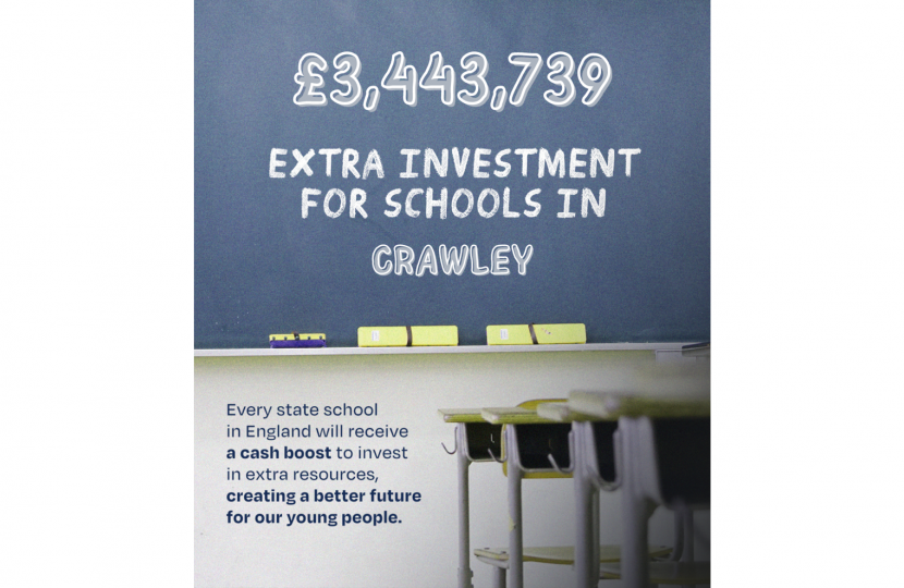 Henry Smith MP welcomes funding boost of more than £3.4 million for schools in Crawley