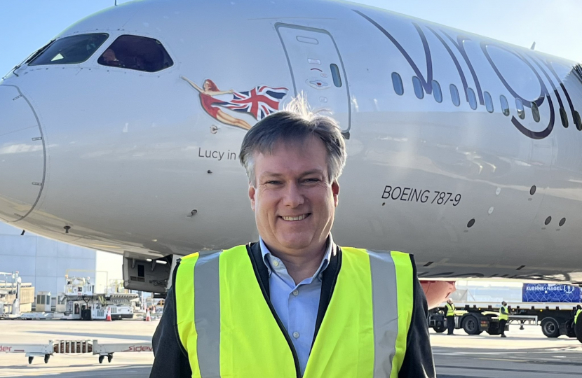 Henry Smith MP congratulates Crawley-headquartered Virgin Atlantic Airways on the world’s first 100 per cent Sustainable Aviation Fuel transatlantic powered flight