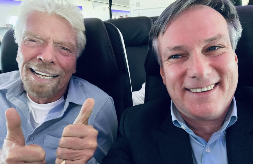 Henry Smith MP congratulates Crawley-headquartered Virgin Atlantic Airways on the world’s first 100 per cent Sustainable Aviation Fuel transatlantic powered flight