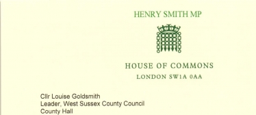 Henry Smith MP letter to Leader of West Sussex County Council on Crawley Open House